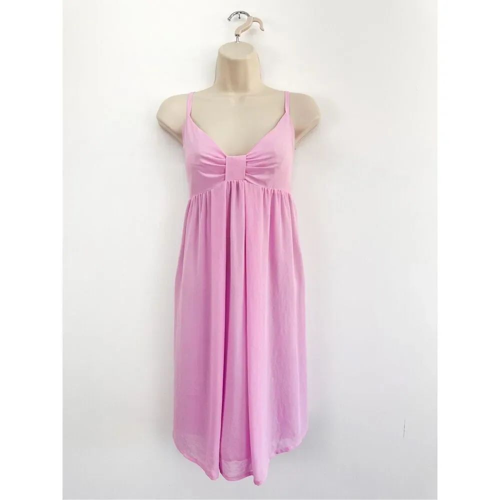Tara Jarmon Women’s Pale Pink Spaghetti Strap Chiffon Bow Detail Babydoll Slip D